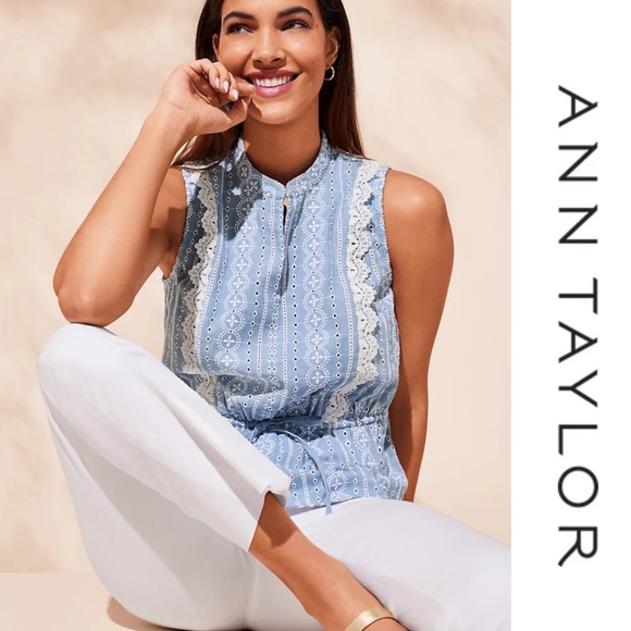 Ann Taylor Tops - Ann Taylor Chambray Lace Tie Front Top*NWT